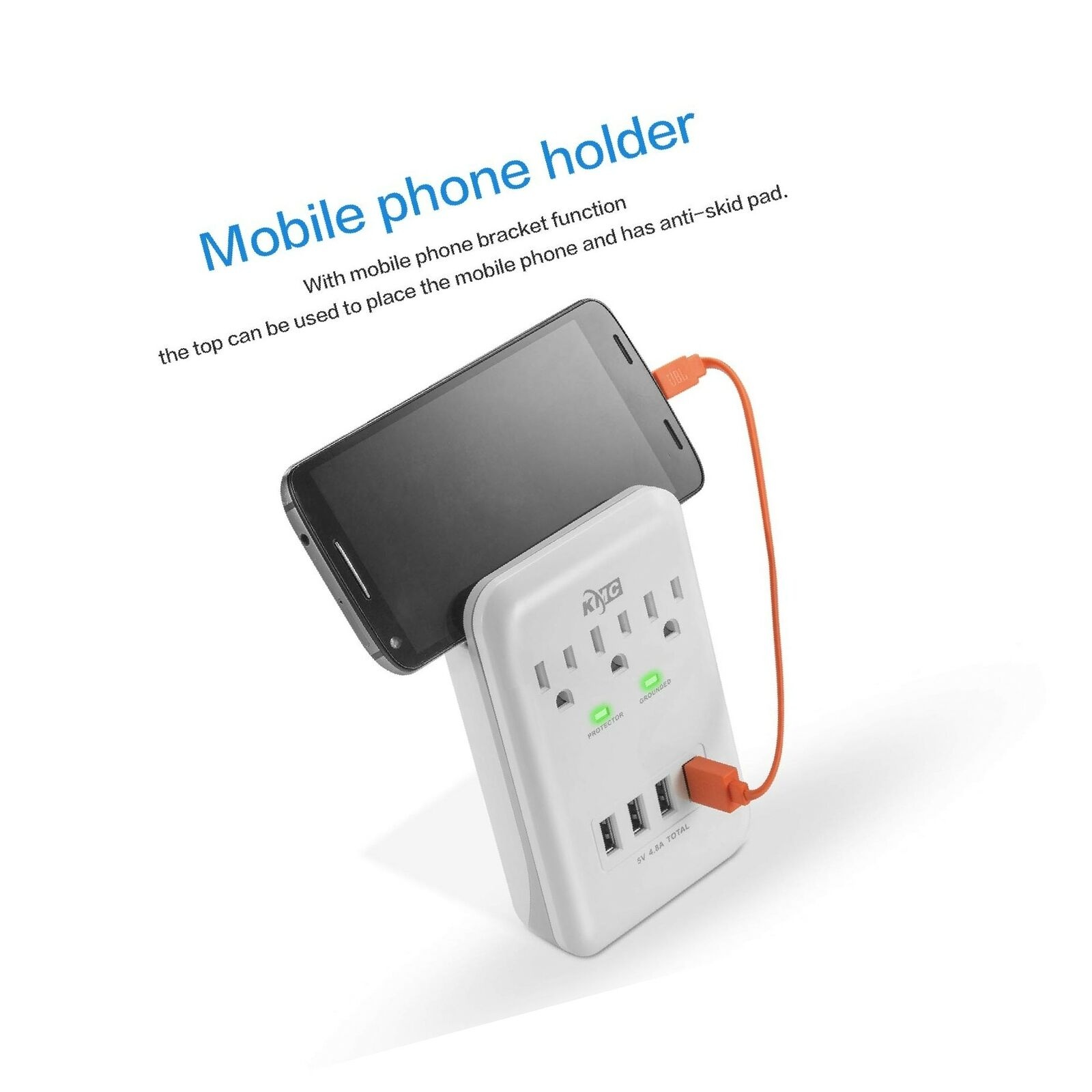 KMC 3-Outlet Wall Mount Surge Protector 900 Joules with 4.8 AMP USB Charging ...