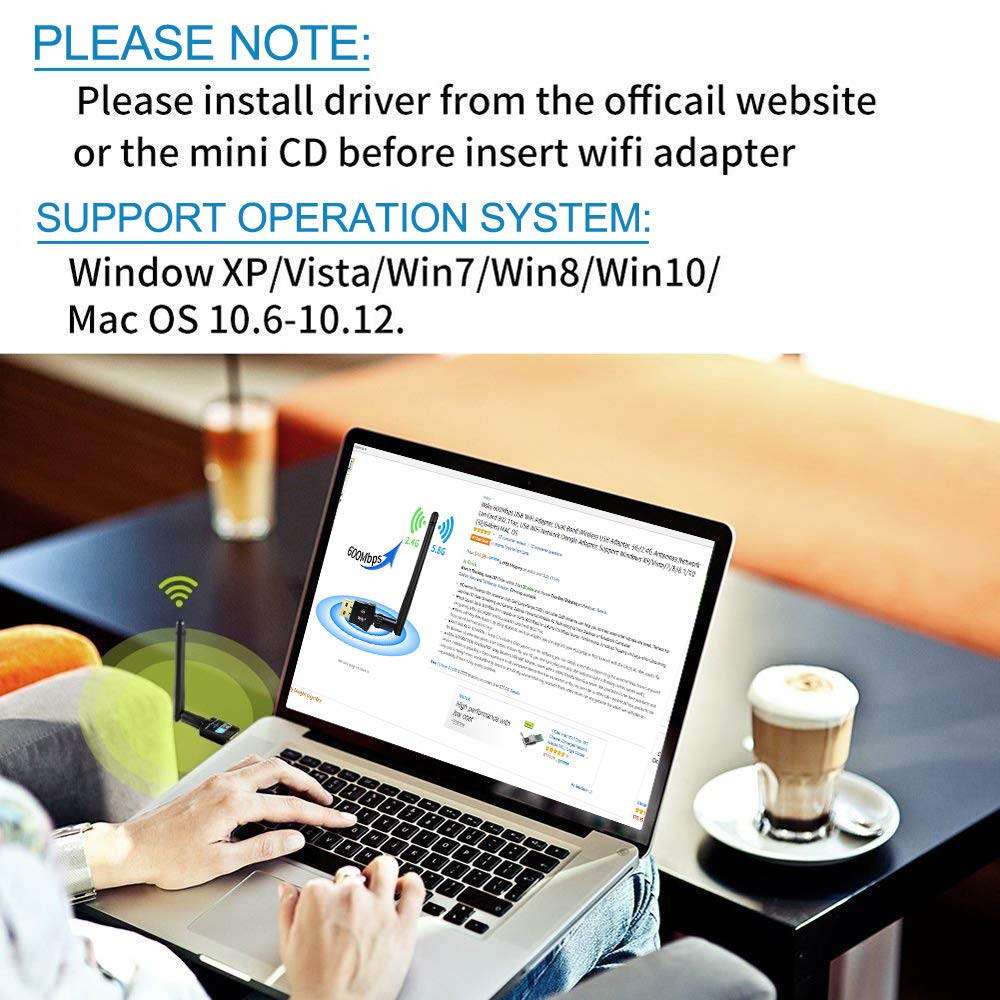 Wireless USB WiFi Adapter 600Mbps, Upgraded 5.8GHz/2.4GHz Dual Band Network WiFi Dongle for PC/Desktop/Laptop/Mac, Perfect for Win10/8.1/8/7/XP Mac OS 10.4-10.12