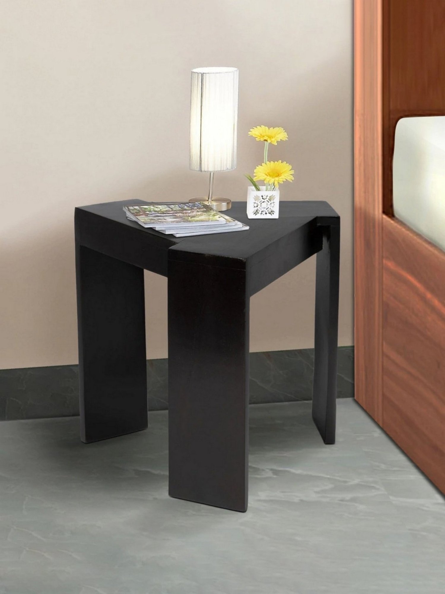 Ikiriya Avina Solid Dark Brown Wood End Table