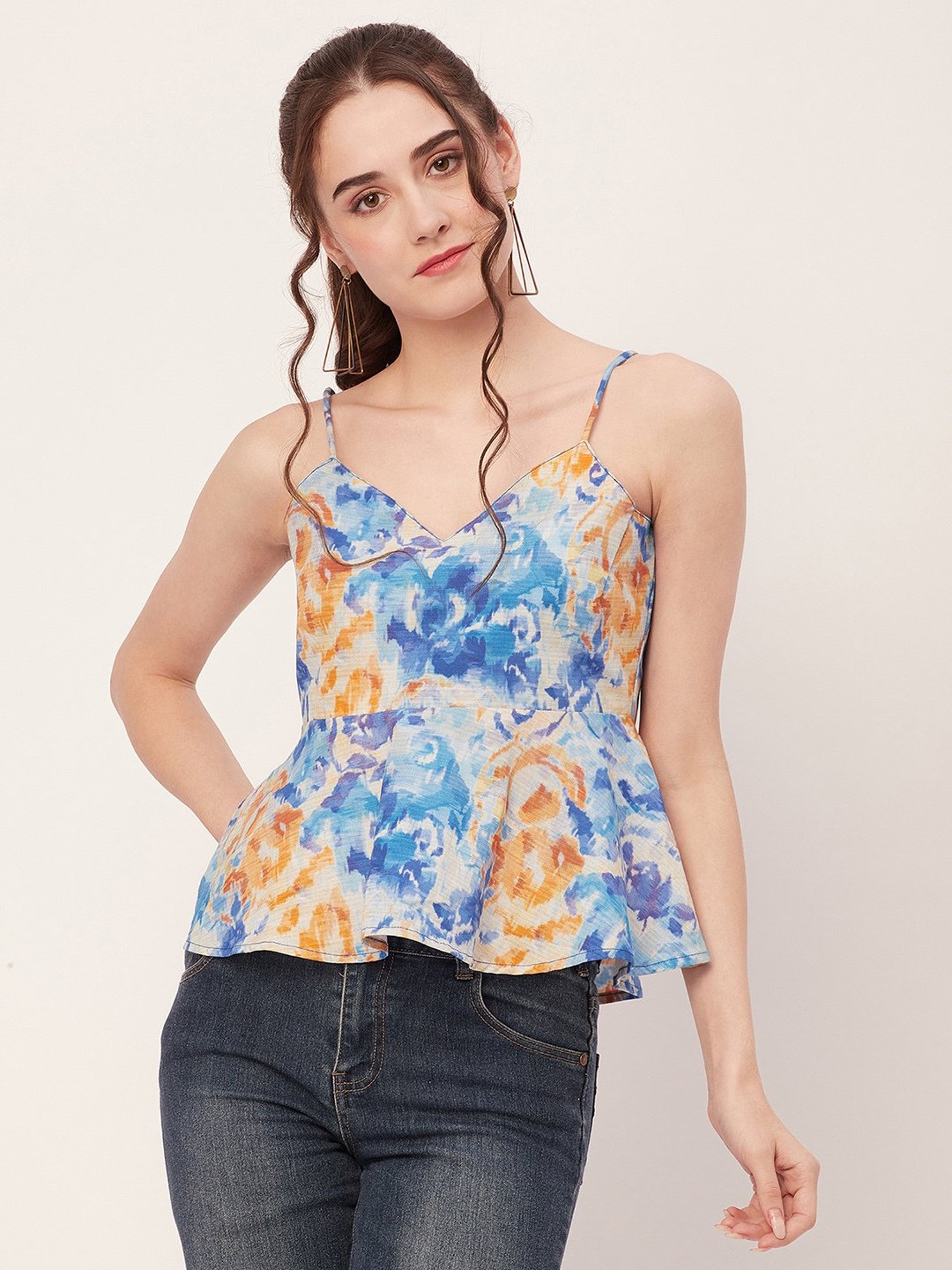 Moomaya Multicolor Printed Peplum Top