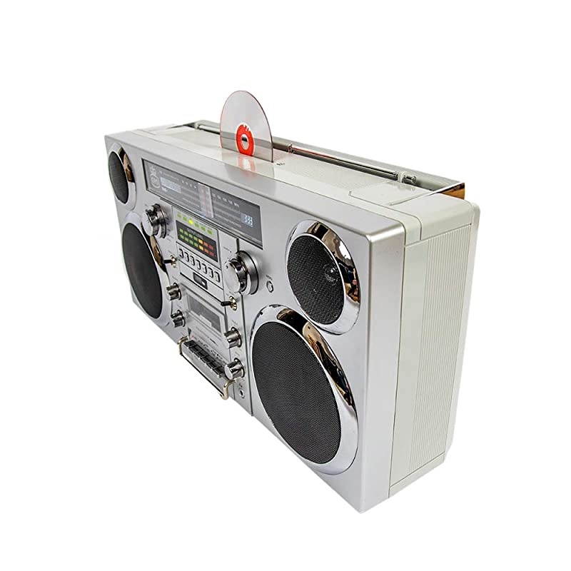 Brooklyn 1980S-Style Portable Boombox - CD Player, Cassette Player, FM Radio, USB, Wireless Bluetooth Speaker - Silver