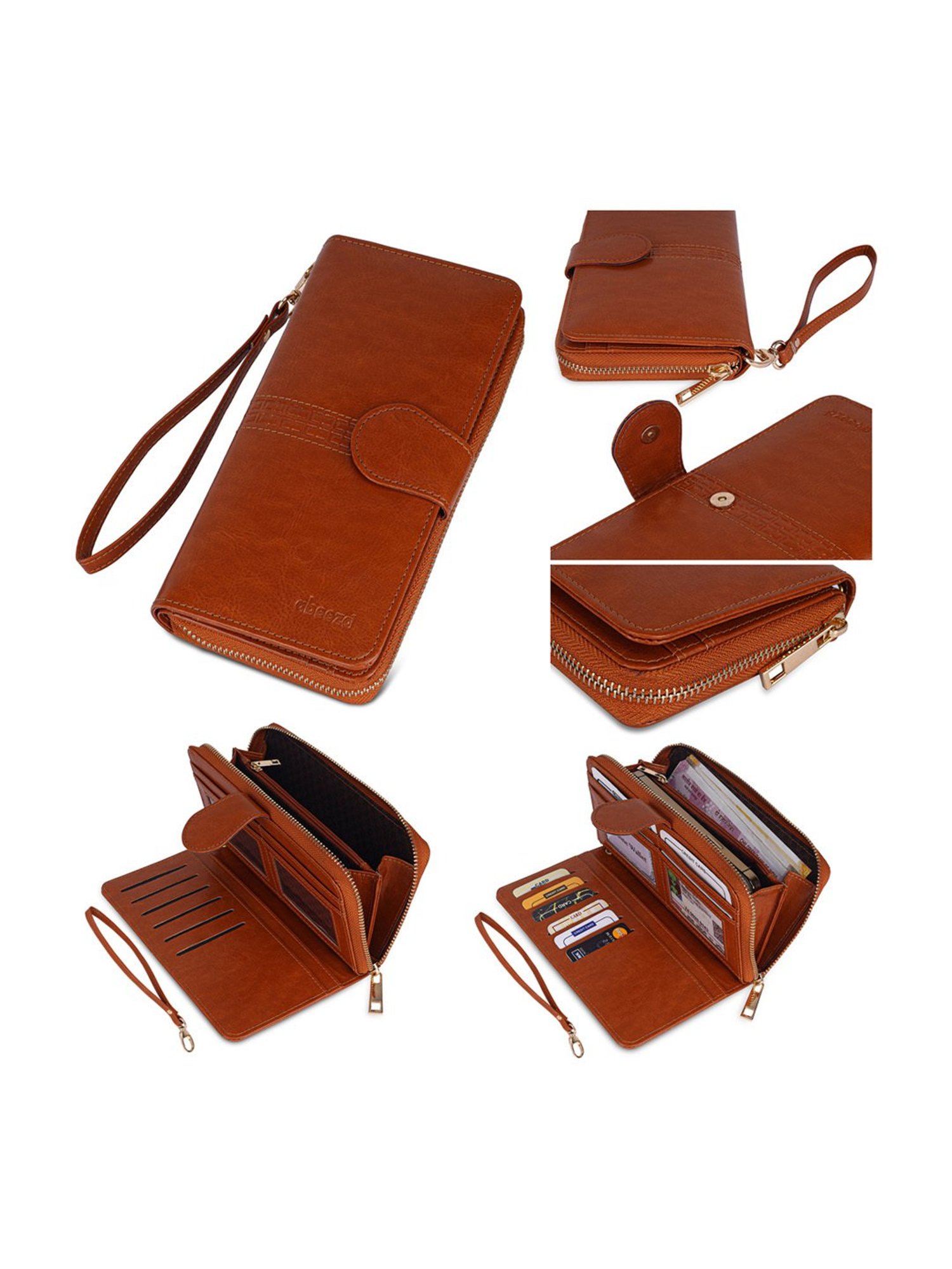 Abeeza Tan Solid Zip Around Wallet for Women