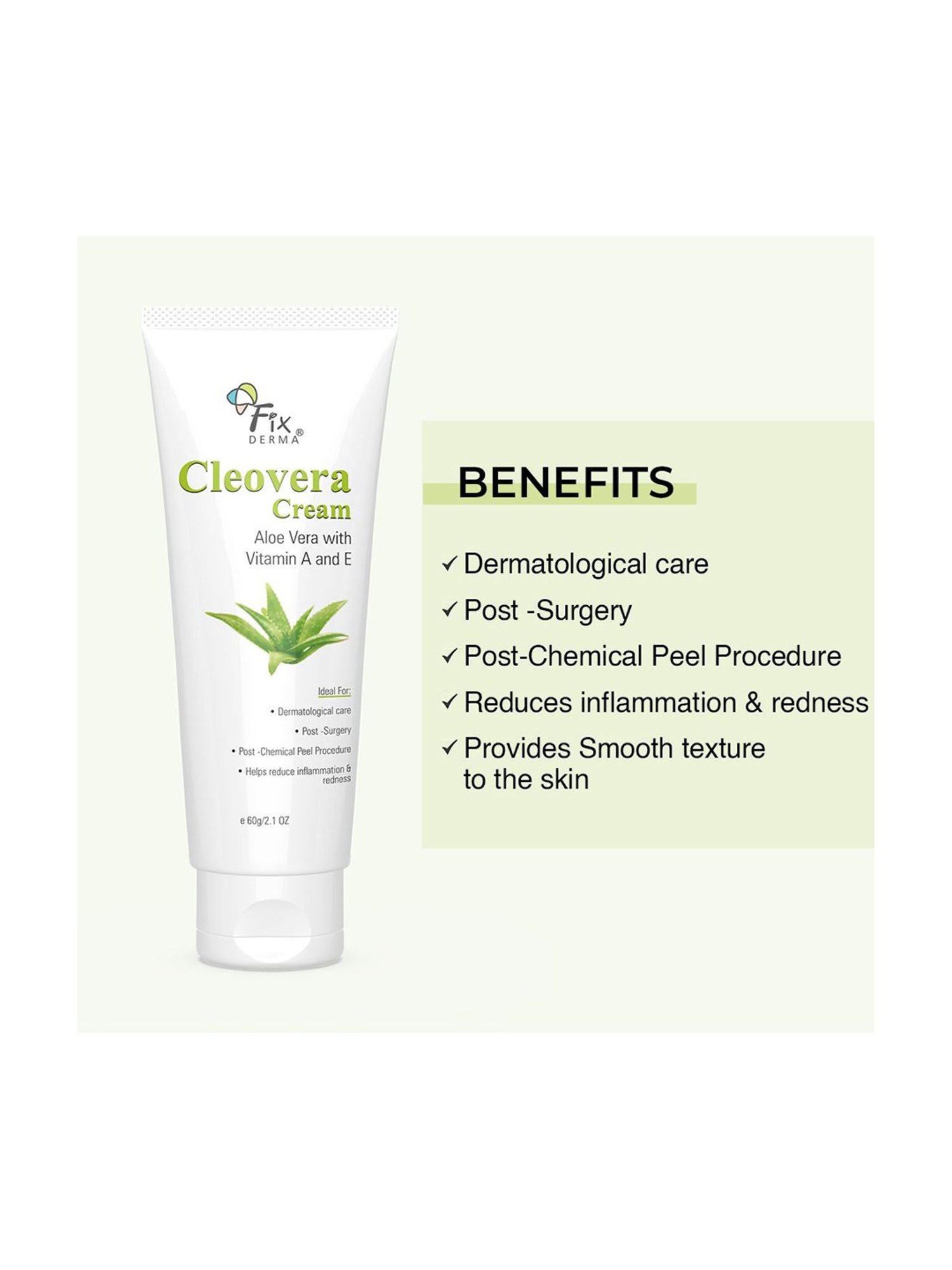 Fixderma Cleovera Cream, Reduces Inflammation, Redness & Calm Irritated Skin, Soothing Cream - 60 gm