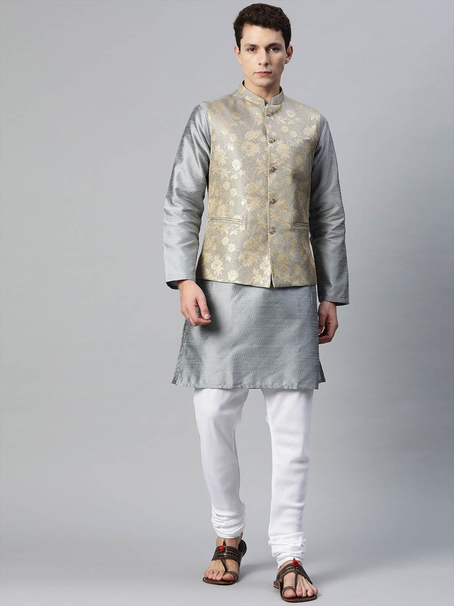 ManQ Grey Slim Fit Nehru Jacket