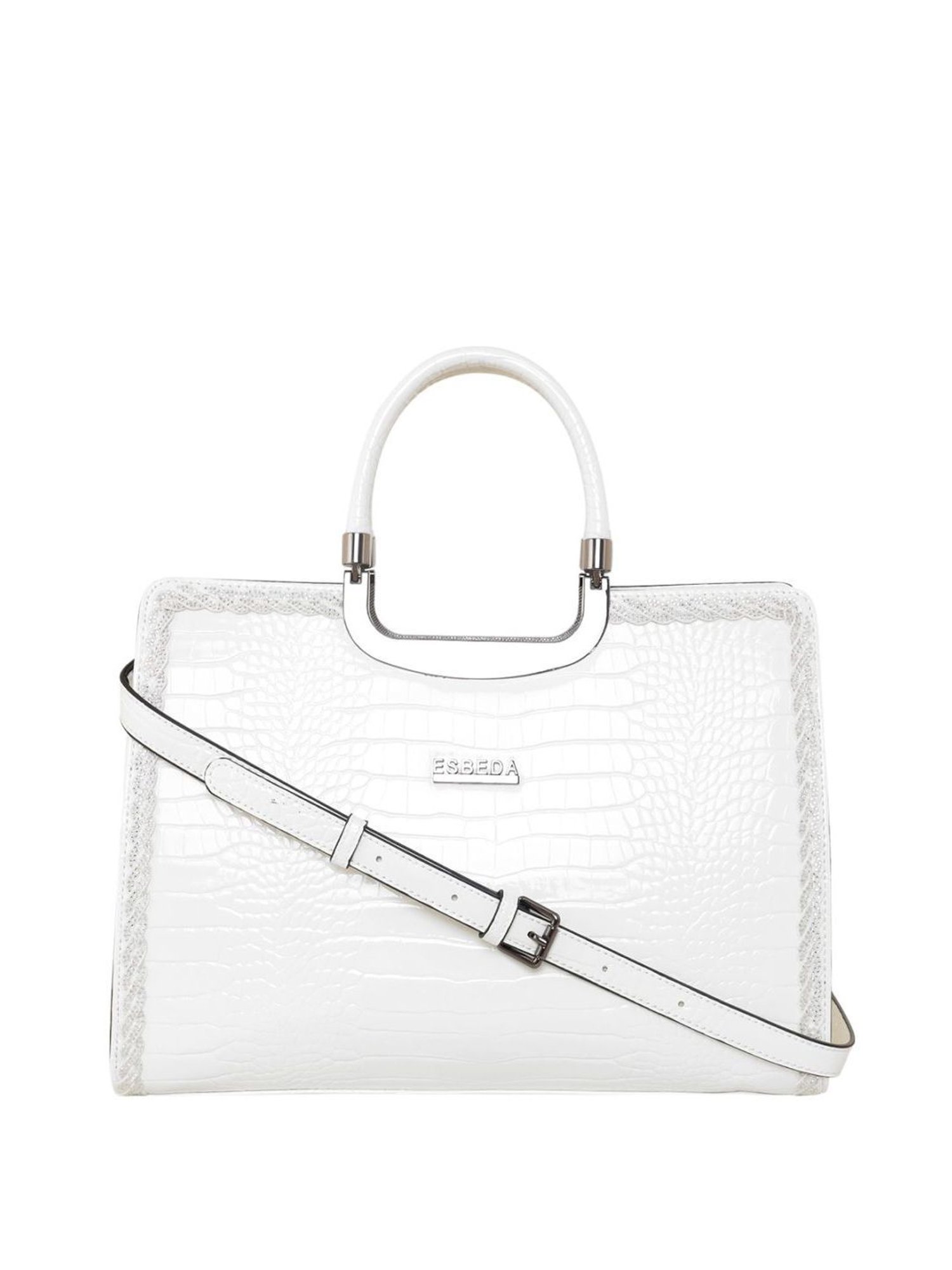 Esbeda Glossy White PU Textured Handbag