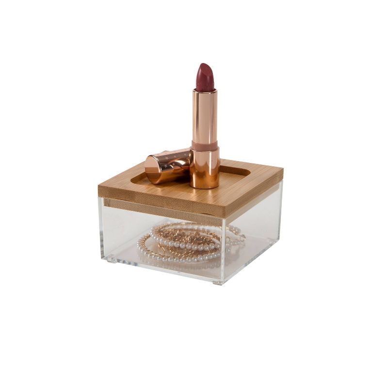 Simplify Square Small Organizer with Bamboo Lid Clear