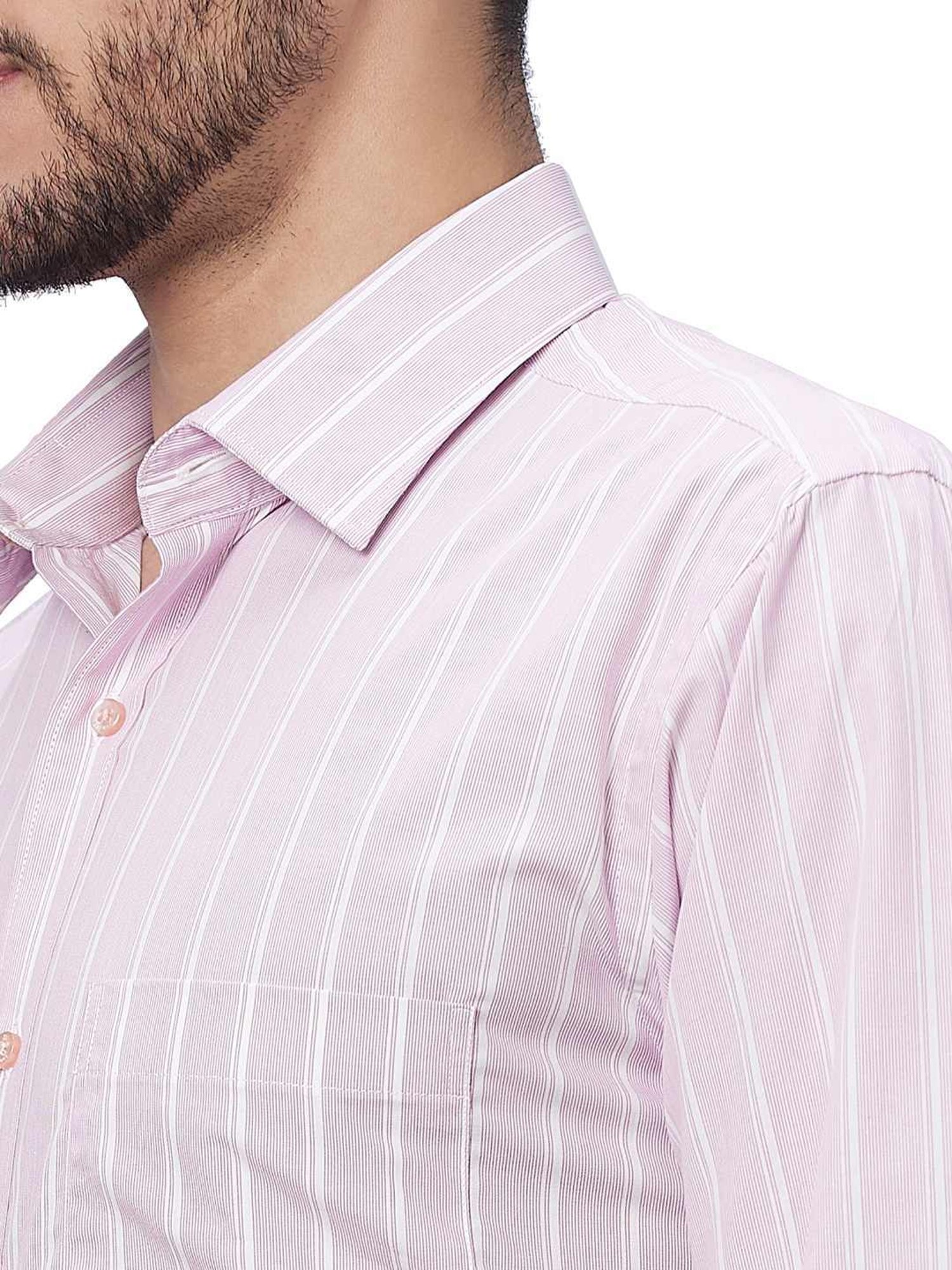 Raymond Red Cotton Slim Fit Striped Shirt