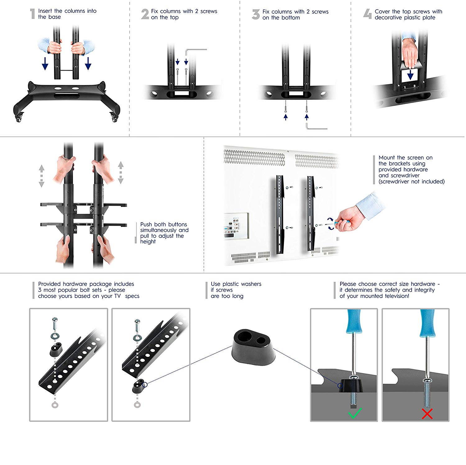 ONKRON Mobile TV Stand TV Cart with wheels & 2 AV Shelves for 32&rdquo; &ndash; 65 inch LCD LED OLED Flat Panel Plasma Screens up to 100 lbs Black TS1552