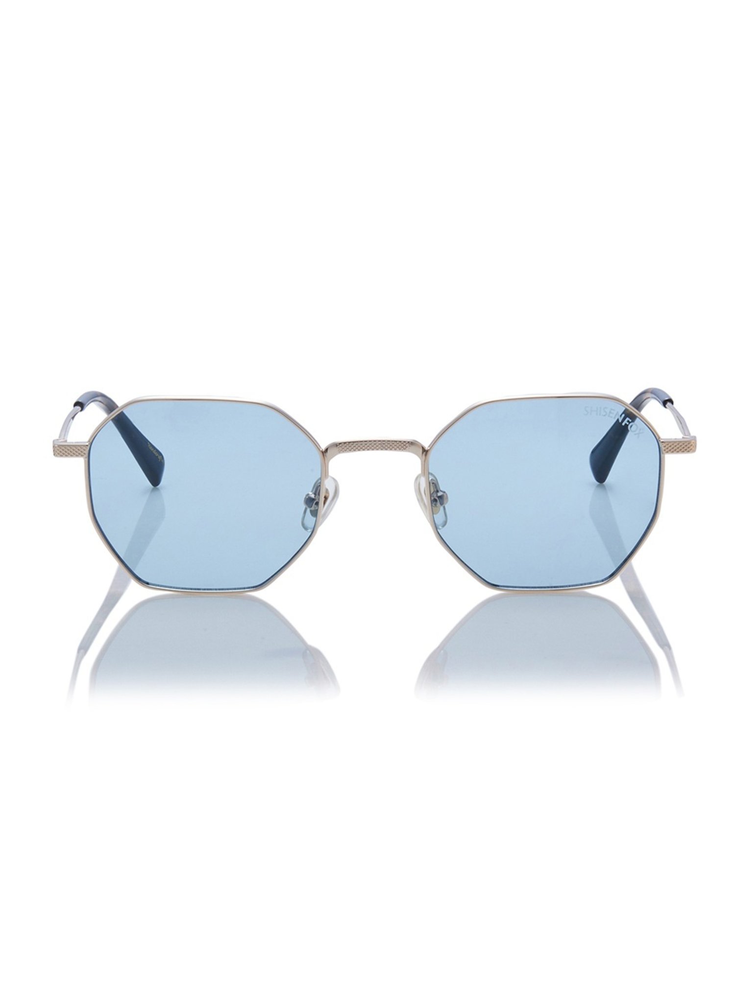 Shisen Fox Okita Light Gold-Light Blue hexagon Unisex UV Protection Sunglasses -51 mm
