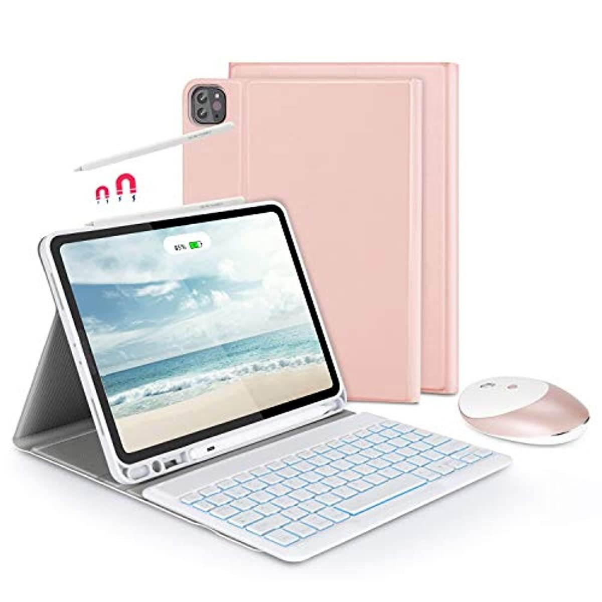 Bluetooth Backlit Keyboard Case with 2.4 G + Bluetooth Mouse for iPad Pro 11" 2021/2018/2020 (1st / 2nd / 3rd Gen), Jelly Comb Keyboard Case with Dual Mode Mice, Rose Gold