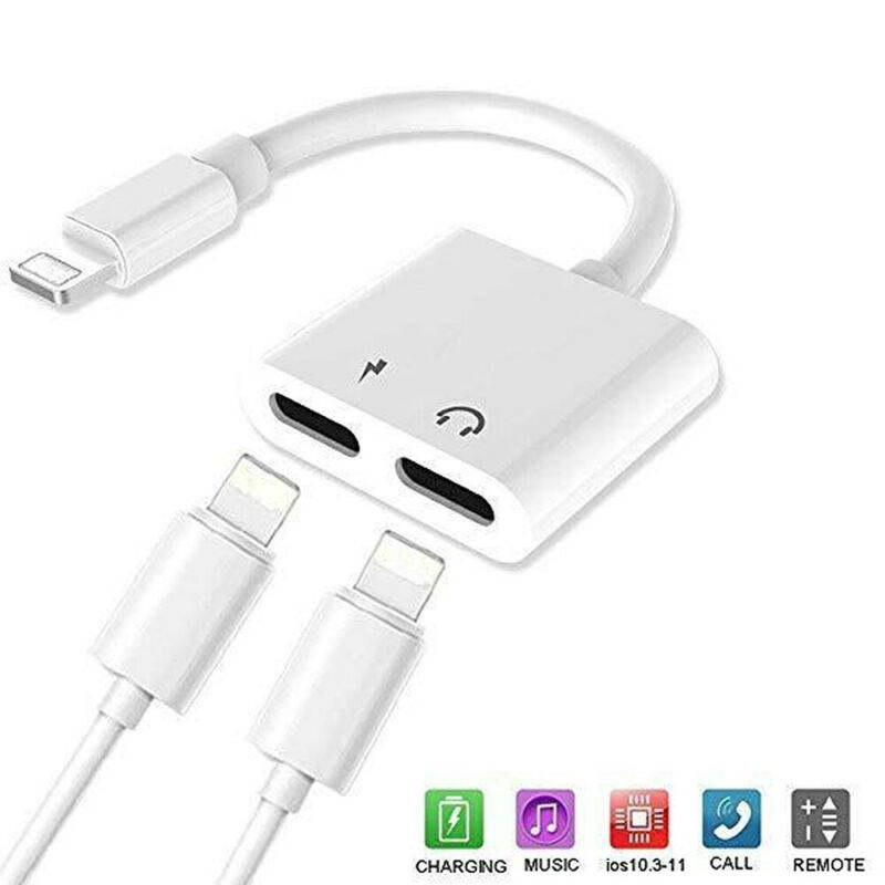 2 in 1 Dual Lightning iPhone Adapter & Splitter, Adapter Dual Converter Cable Headphone Music+Charge+Call+Volume Control Compatible with iPhone SE/11/11 Pro/XS/XR/X/8 7