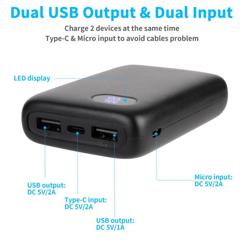Greatlizard Portable Charger - Compact 10000mAh 2-Port Ultra Portable Phone Charger Power Bank  for iPhone, iPad, Samsung Galaxy (Black)