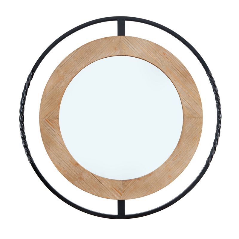 32" Round Iron and Wood Framed Wall Mirror - Danya B.