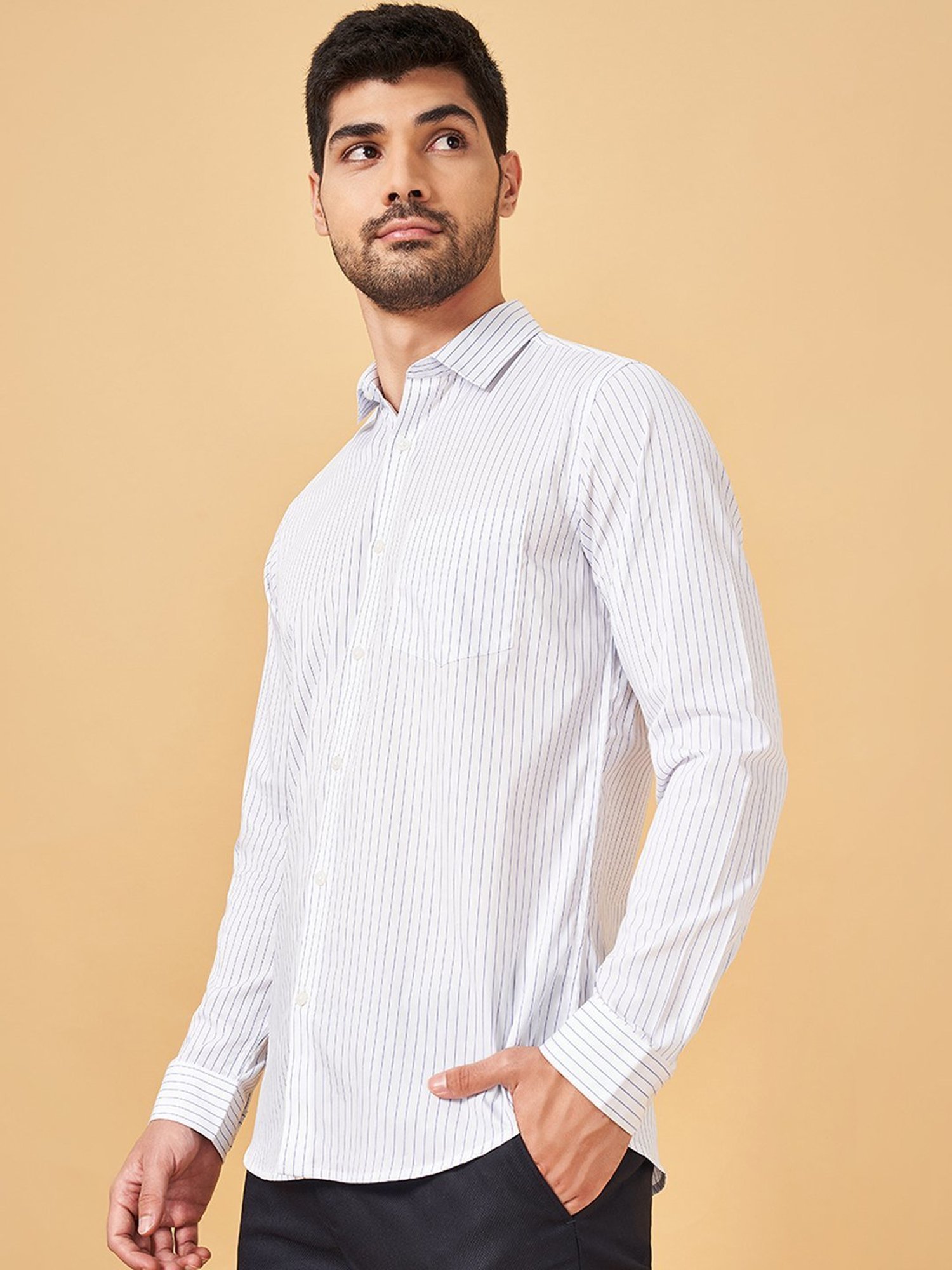 Byford By Pantaloons White Slim Fit Striped Shirt