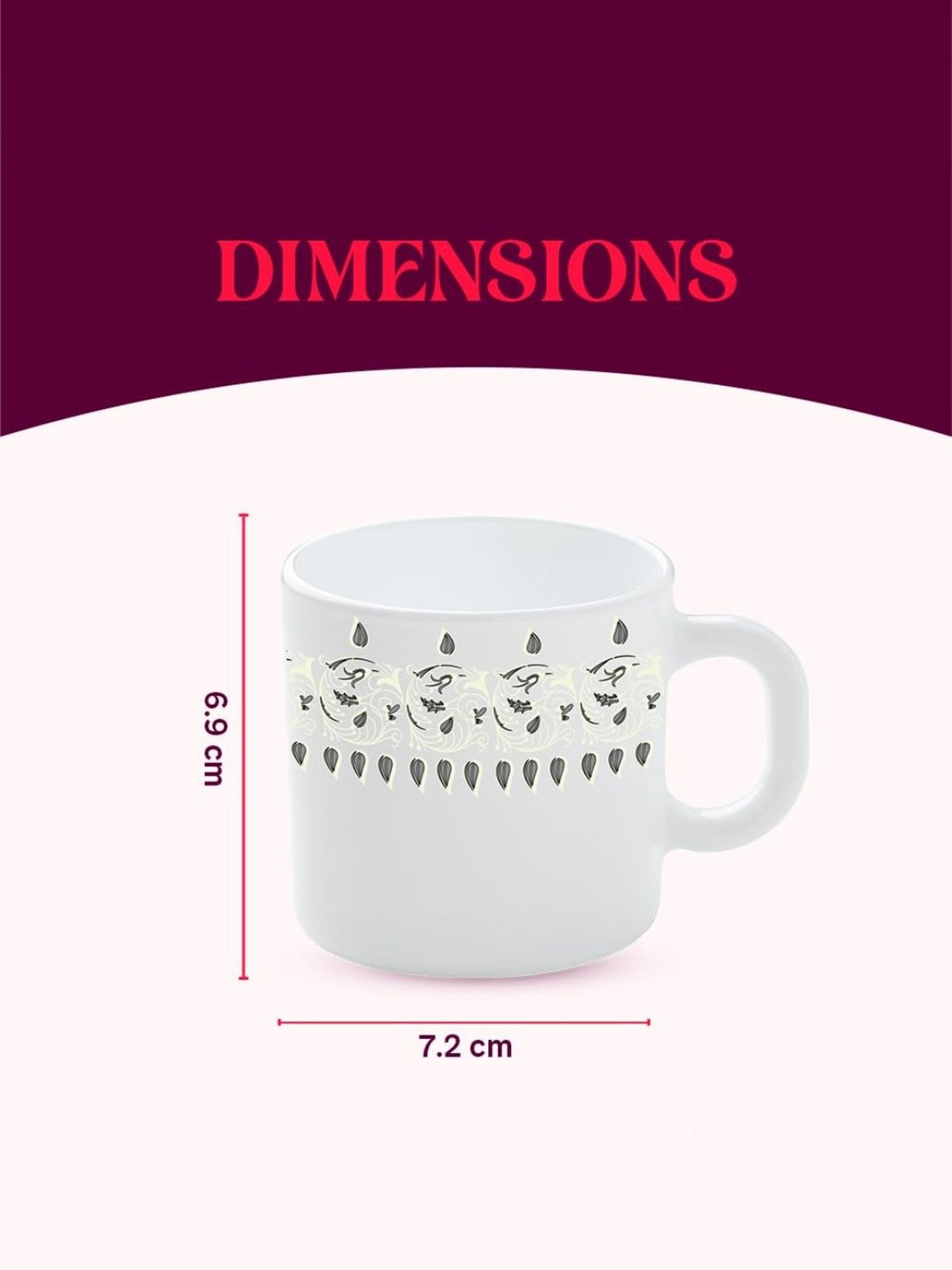 Larah by Borosil White Ceramic Tea & Coffee Mug - Set fo 6 180ml