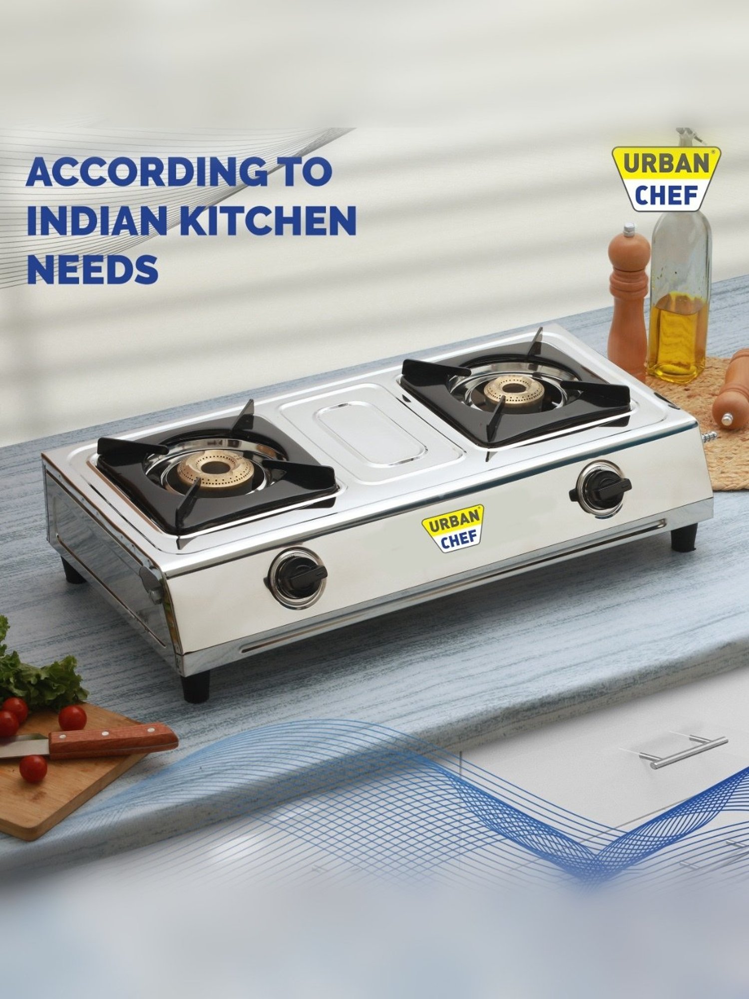 Urban Chef Gas Stove with 2 Burners ( Silver/Black )