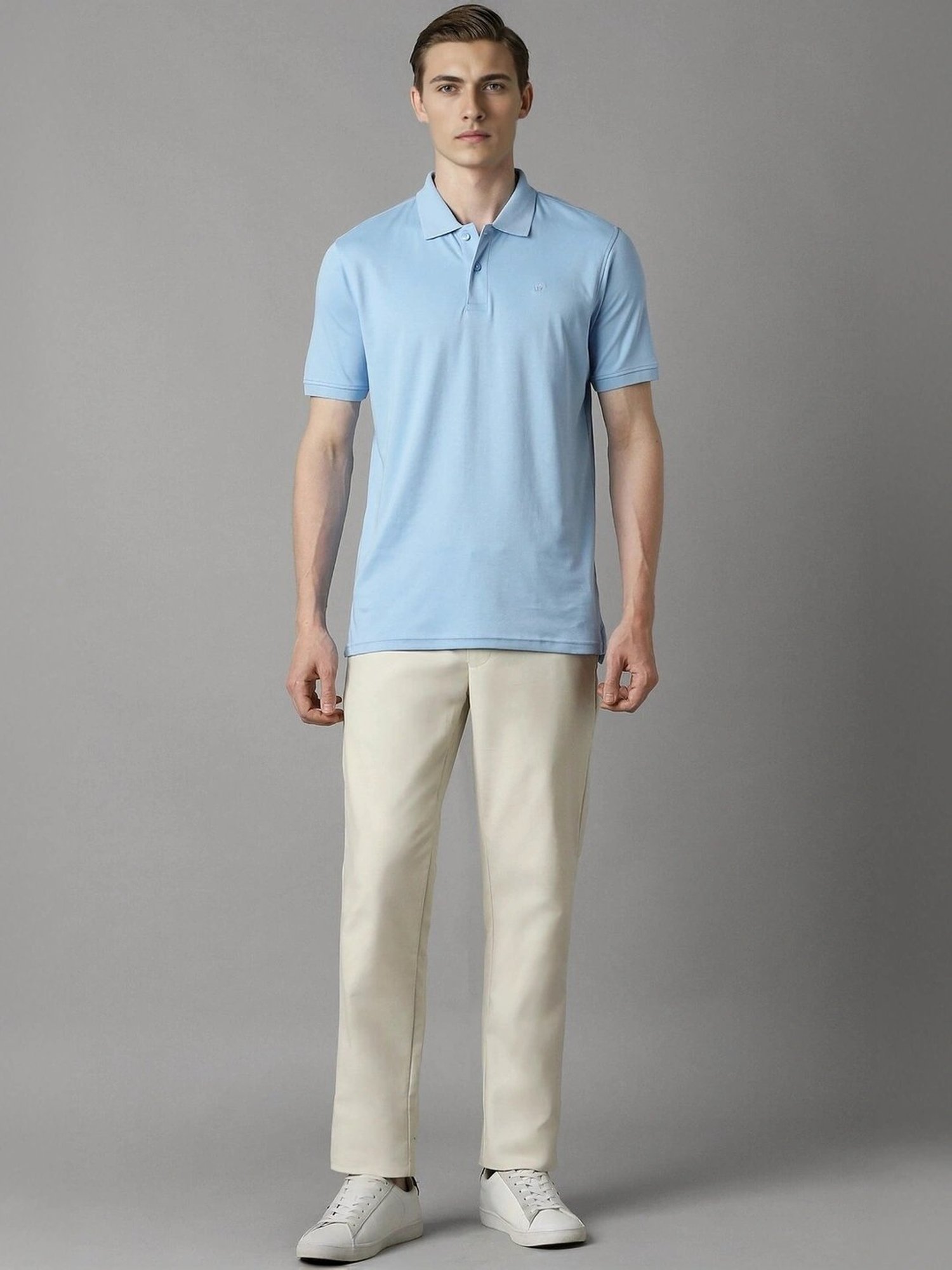 Louis Philippe Blue Cotton Regular Fit Polo T-Shirt
