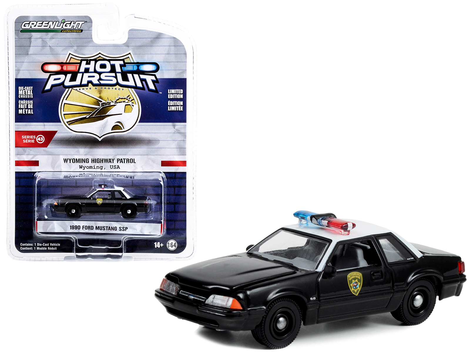 1993 Ford Mustang SVT Cobra CHP "California Highway Patrol" Black and White 1/64 Diecast Model Car by Muscle Machines