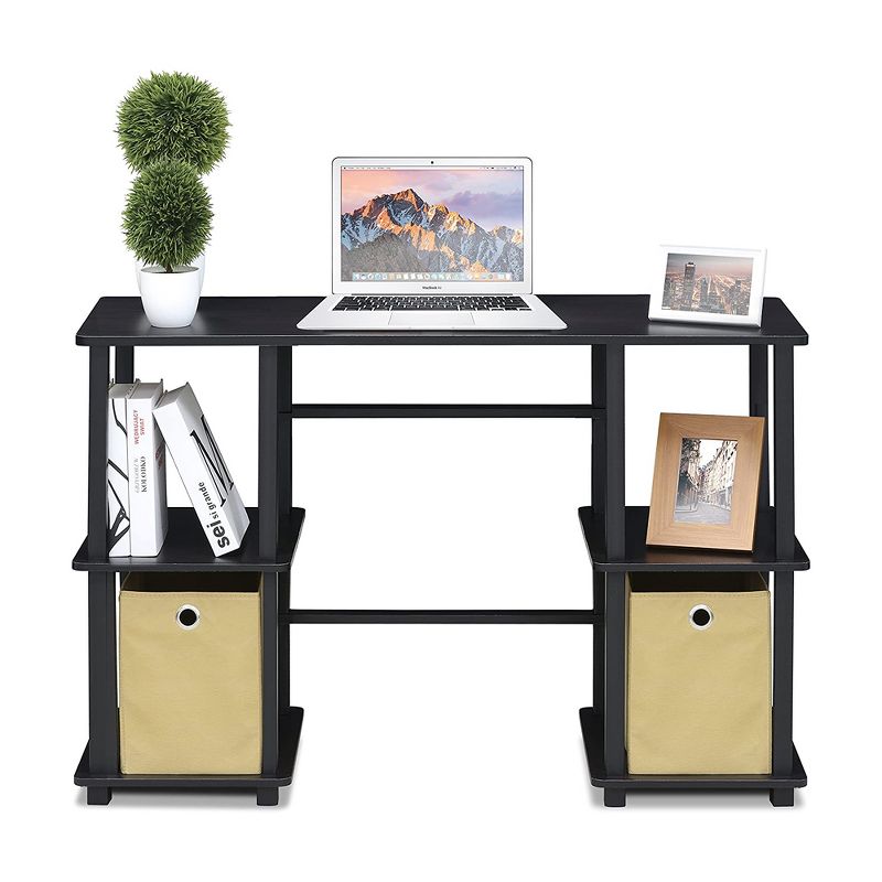 Furinno Turn-N-Tube Rectangular Home Office Computer Desk Work Station with 2 Storage Bins and 2 Organizational Shelves, Espresso