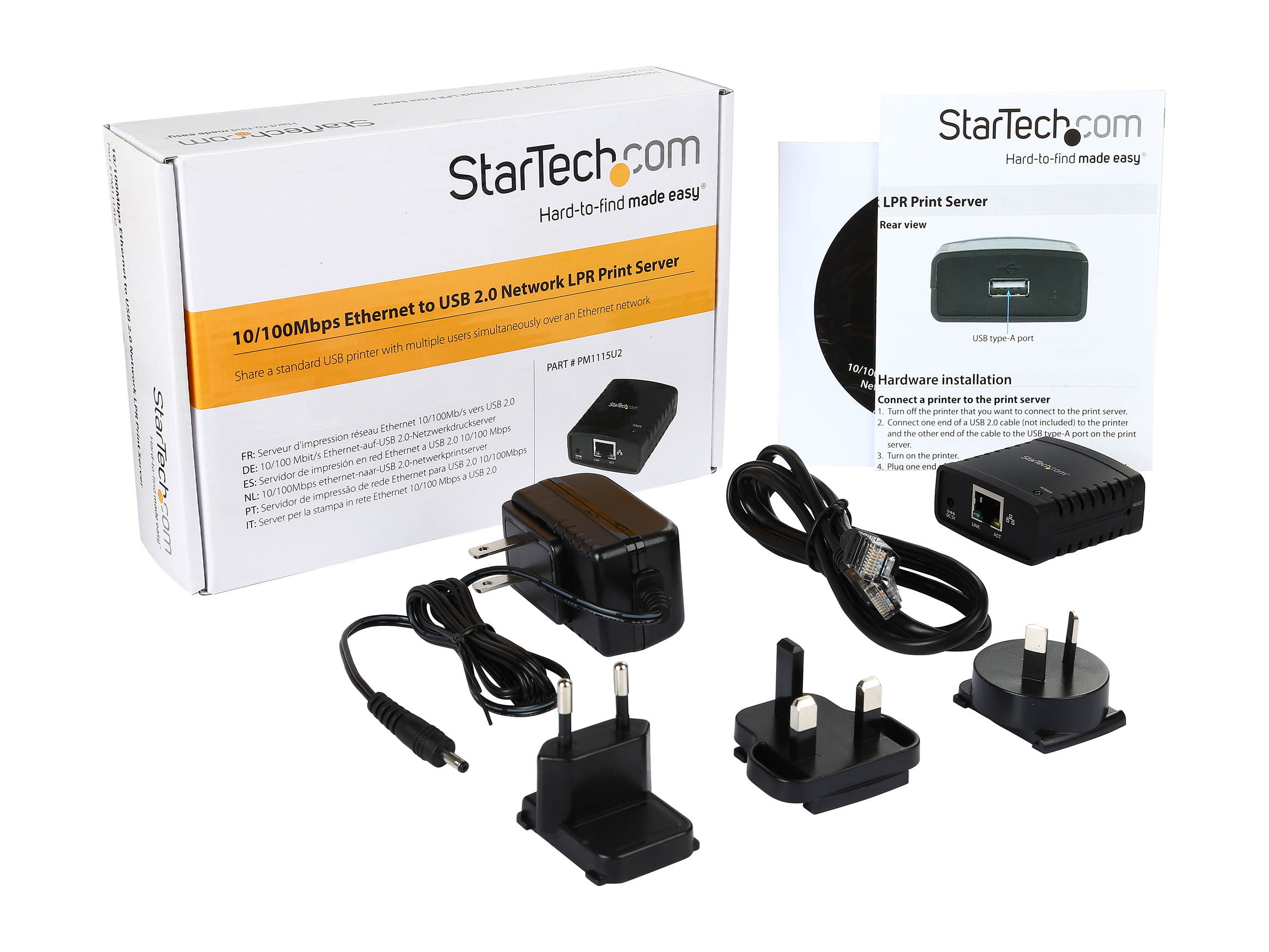 STARTECH PM1115U2 10/100 Mbps Ethernet to USB 2.0 Network LPR Print Server