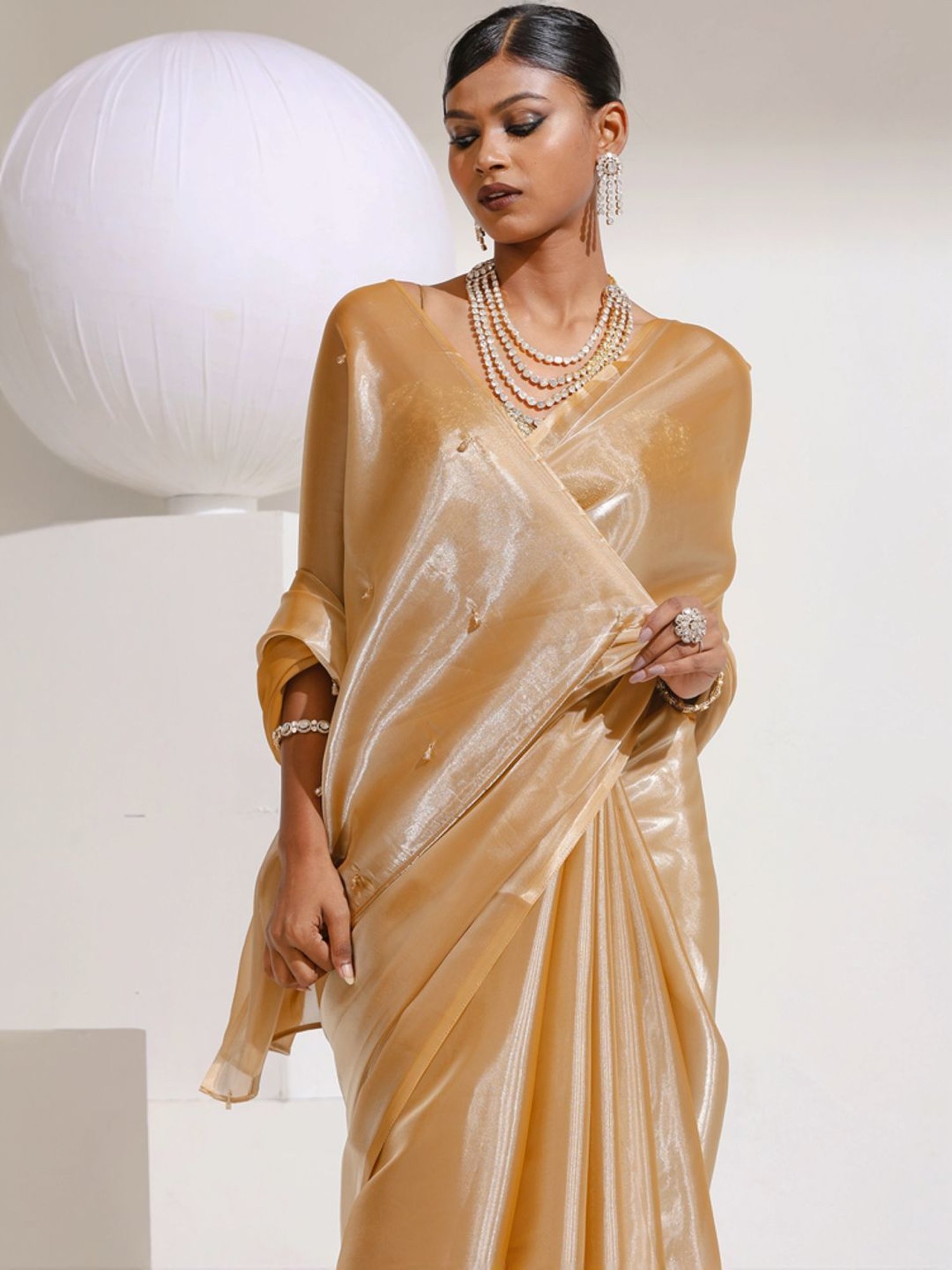 Swtantra Beige Embellished Saree With Unstitched Blouse