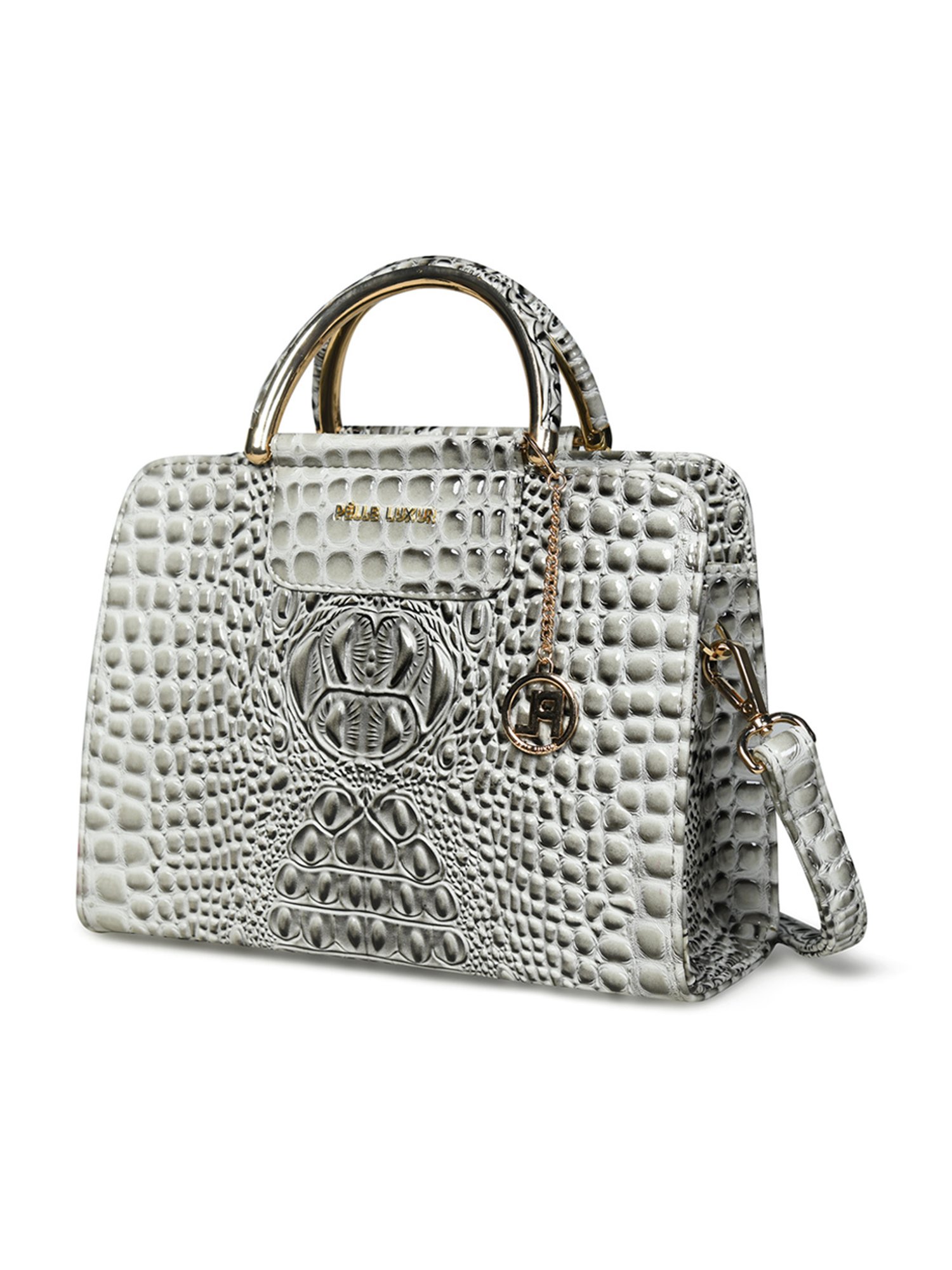 PELLE LUXUR Grey Animal Effect Medium Satchel