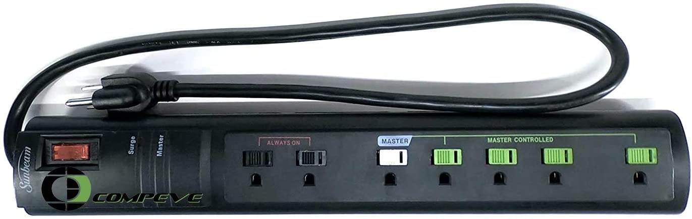 2 Pack Sunbeam 7 Outlet 15A Wall Mount Power Strip with Adjustable Threshold, Surge Protector