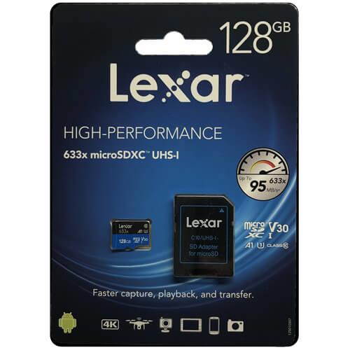 Lexar 128GB 633x microSDXC UHS-I Class 10 Secure Digital Extended Capacity Card LSDMI128BBAP633A Retail with Adapter