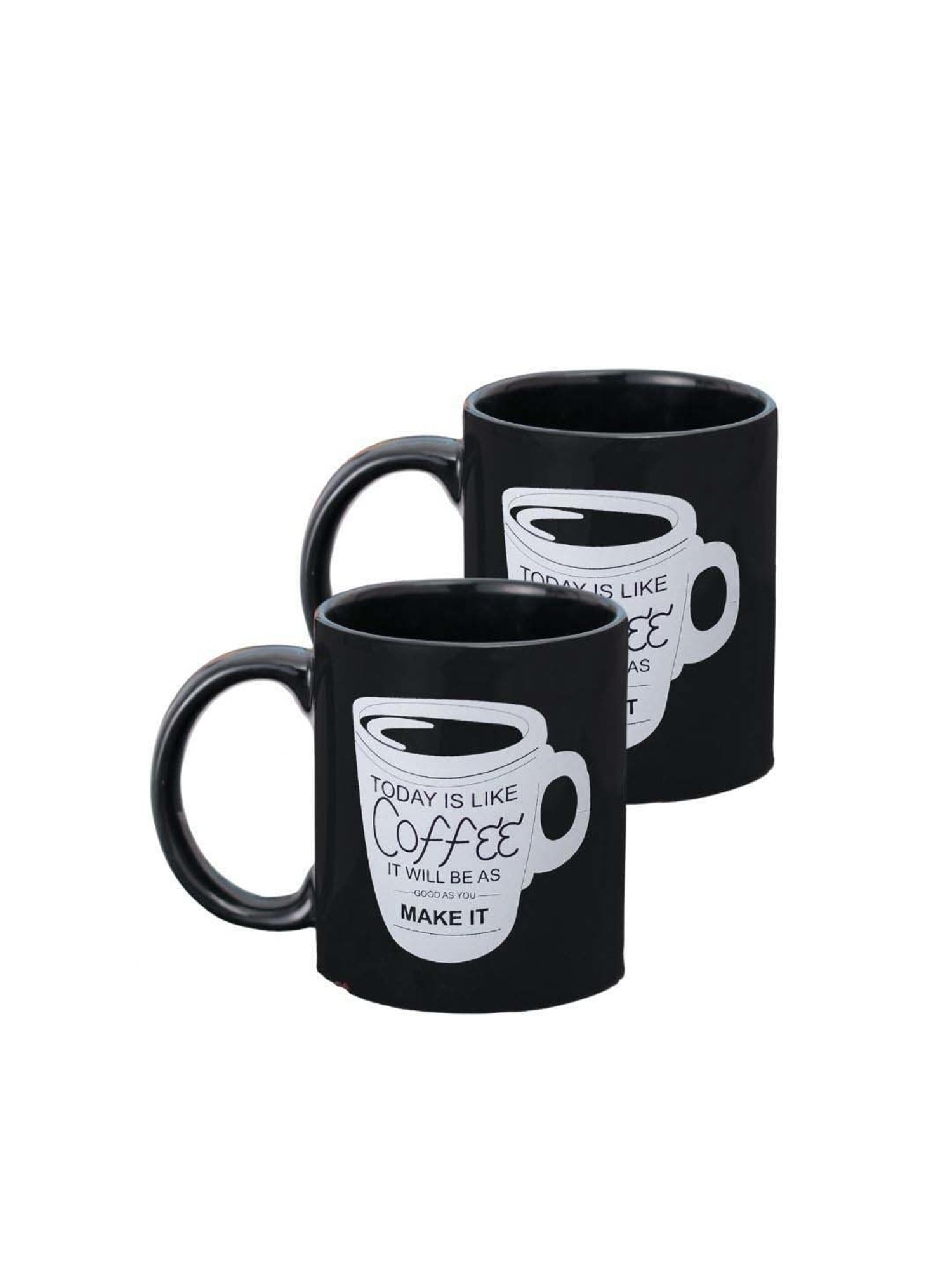 Clay Craft Black & White Ceramic 8 cm Milk Mug (0.35 L) - Set of 2