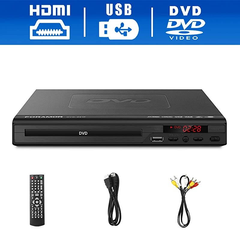 DVD Player, HDMI DVD Player for Smart TV Support 1080P Full HD with HDMI Cable Remote Control USB Input Region Free Home DVD Players