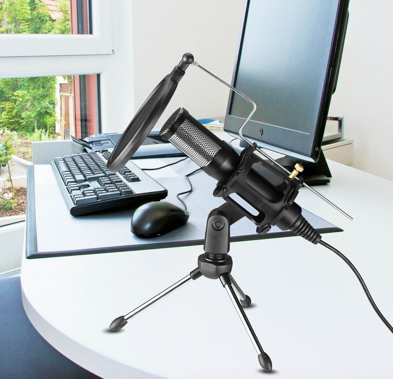 USB Condenser Microphone w/ Tripod Stand For Game Chat Audio Recording Computer