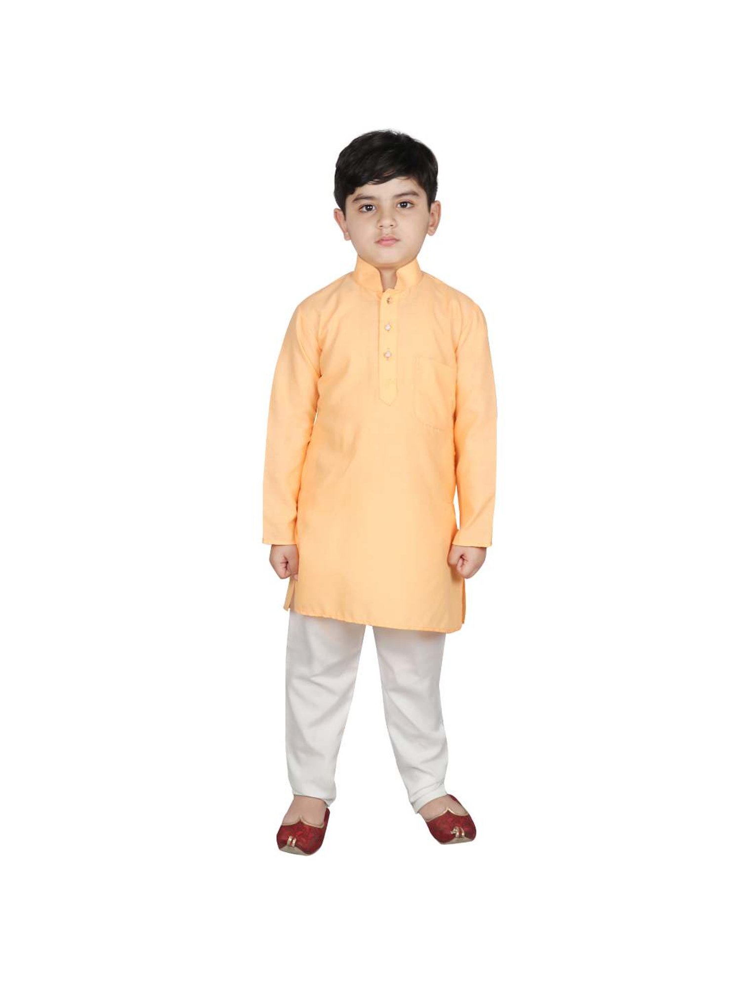 SG Yuvraj Kids Orange & White Solid Kurta with Pyjama