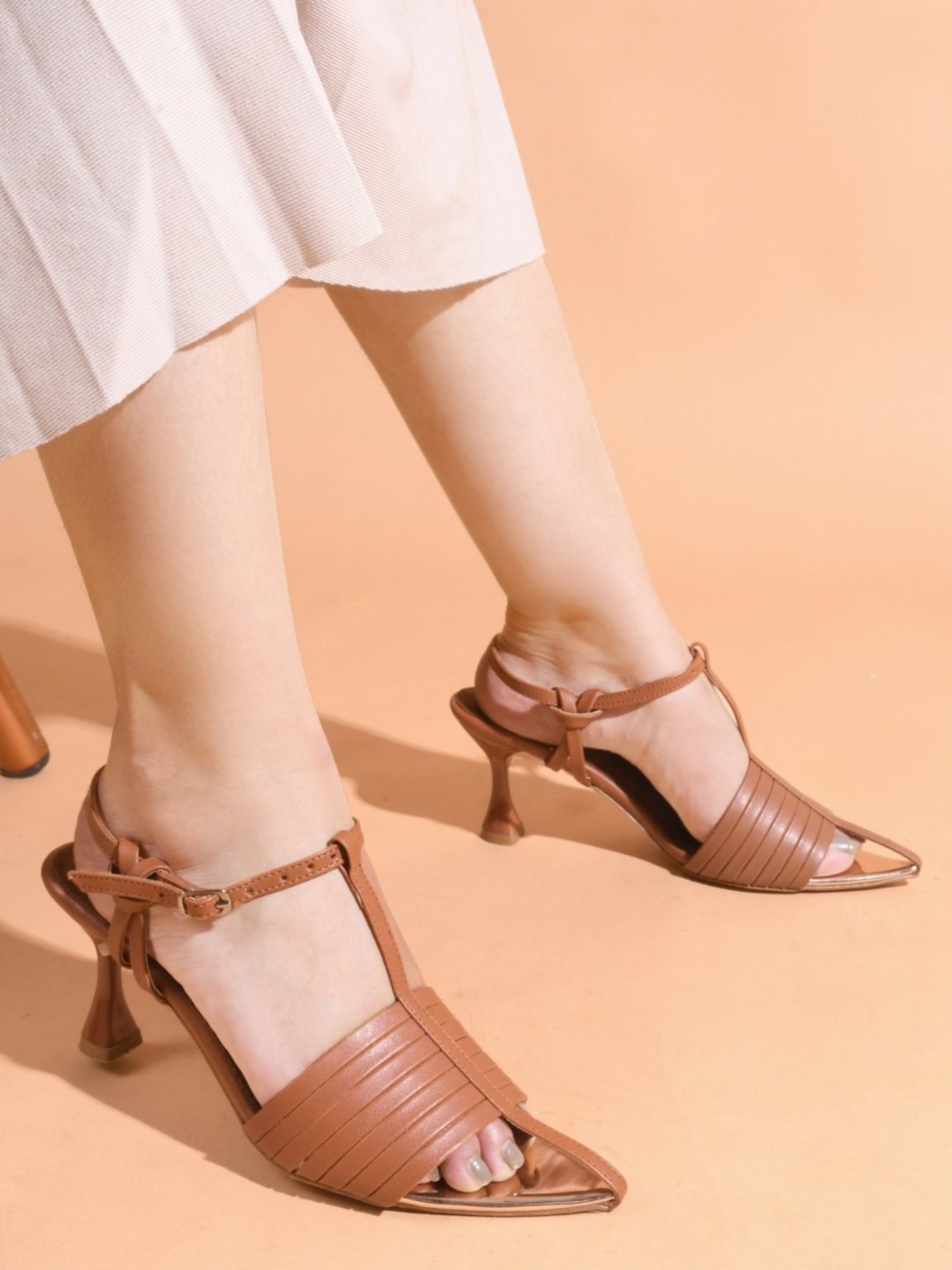 The White Pole Women's Brown Ankle Strap Stilettos