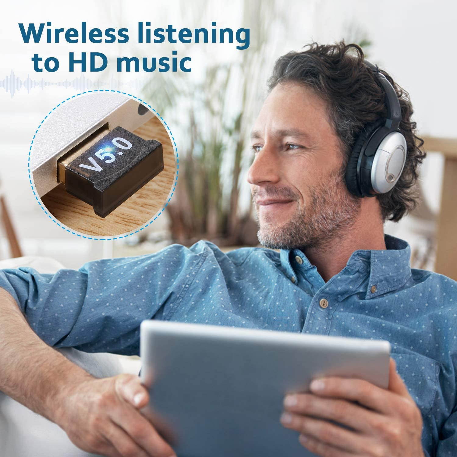 Bluetooth USB 5.0 Adapter PC, Bluetooth Dongle for Win10/8.1/8/7/XP/Vista, Bluetooth Receiver/Transmitter Support Multiple Device Connections: Headset, Mouse, Keyboard, Printer, Speaker, Plug and Play