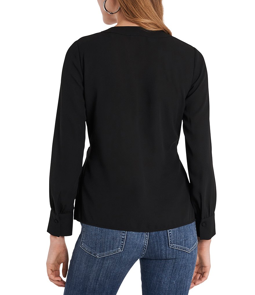 Preston & York Caroline Bow Woven V-Neck 3/4 Sleeve Blouse