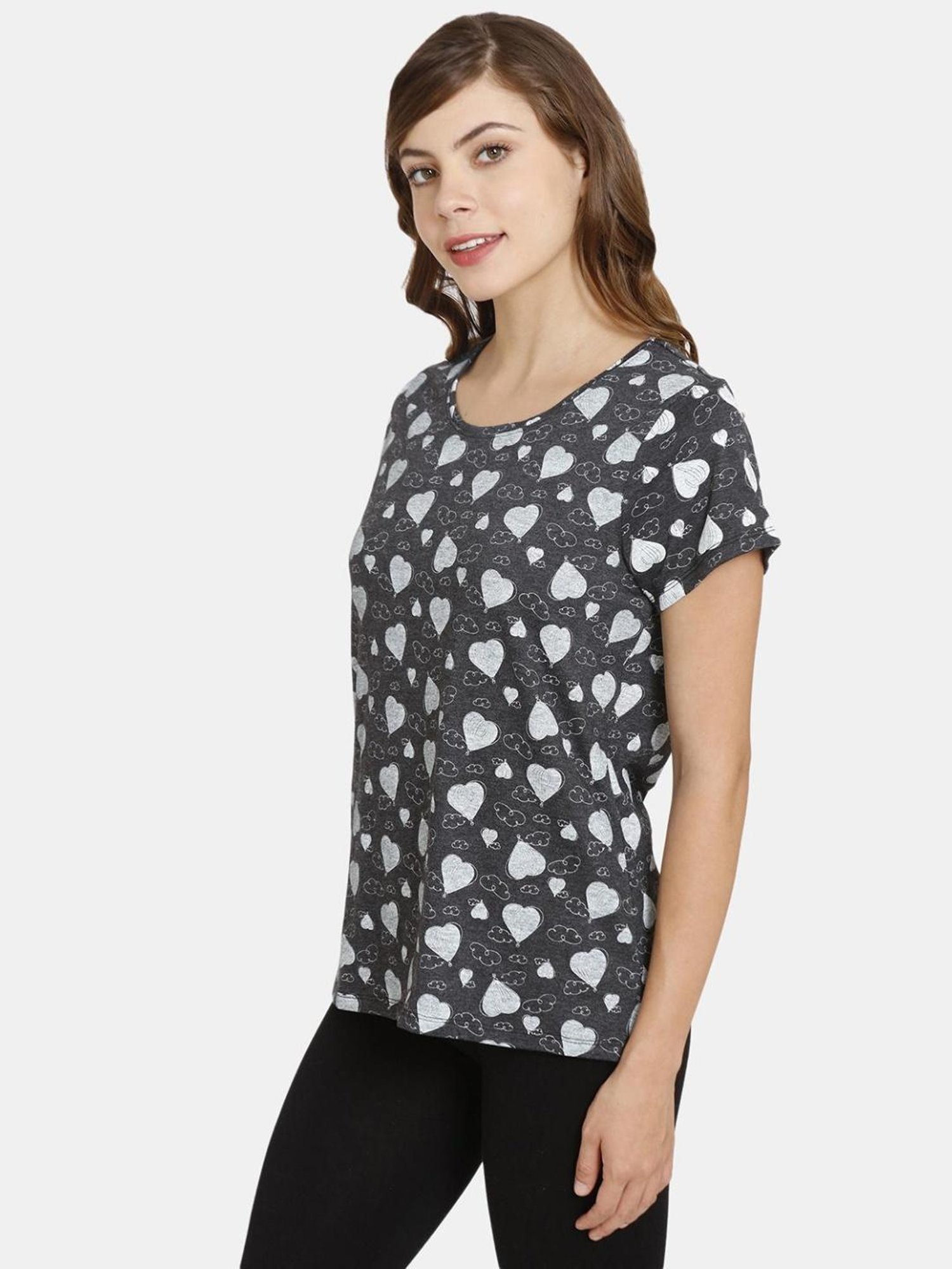 Rosaline by Zivame Charcoal Grey Printed Sleep Tees