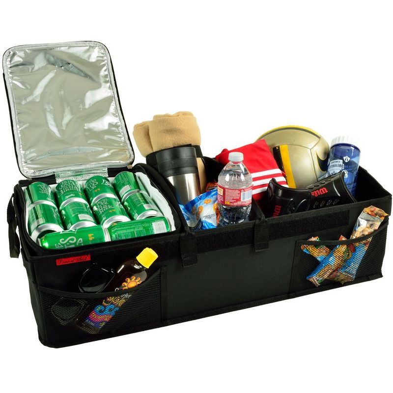 Picnic at Ascot - Ultimate Heavy Duty Trunk Organizer w/Cooler - No Slide Rigid Base - 70 LB Capacity - 30" wide x 14.75" deep X 9" high - Black