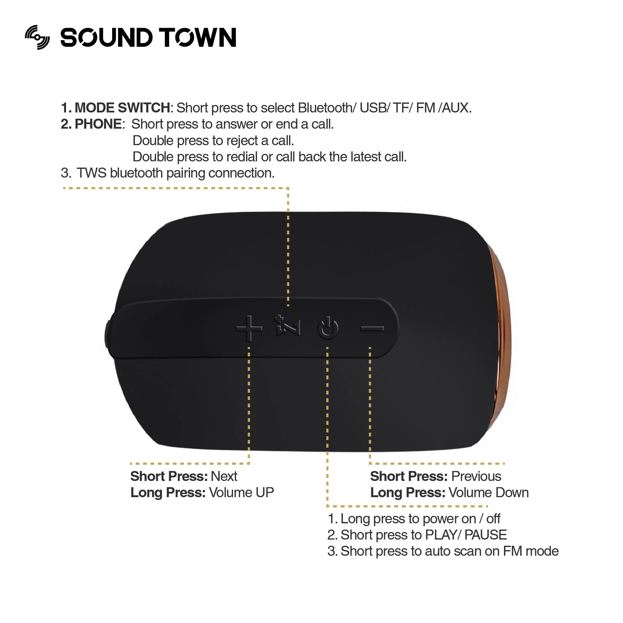 Sound Town X6 Waterproof Portable Bluetooth Speaker, TWS Bluetooth, IPX54, Stereo Sound, Built-in Mic for Phone Calls, for Home and Outdoor, Red (X6-RD)