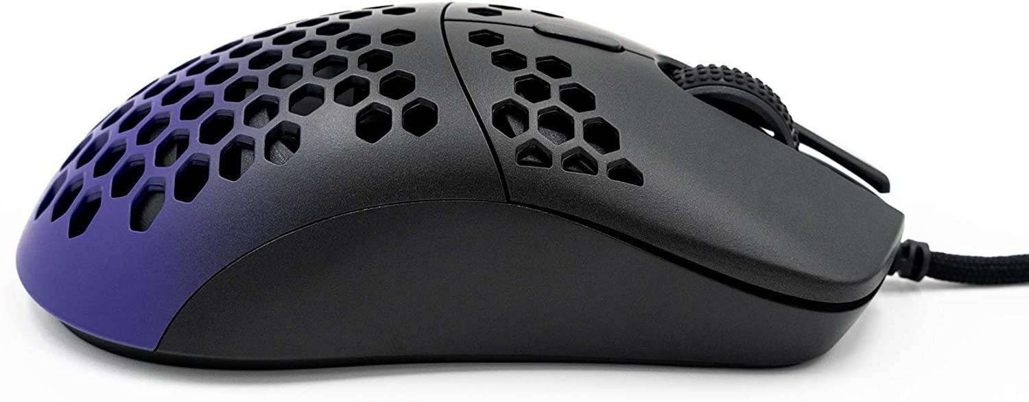 Gwolves Hati HTM Ultra Lightweight Honeycomb Design Wired Gaming Mouse 3360 Sensor - PTFE Skates - 6 Buttons - Only 61G (Black/Purple)