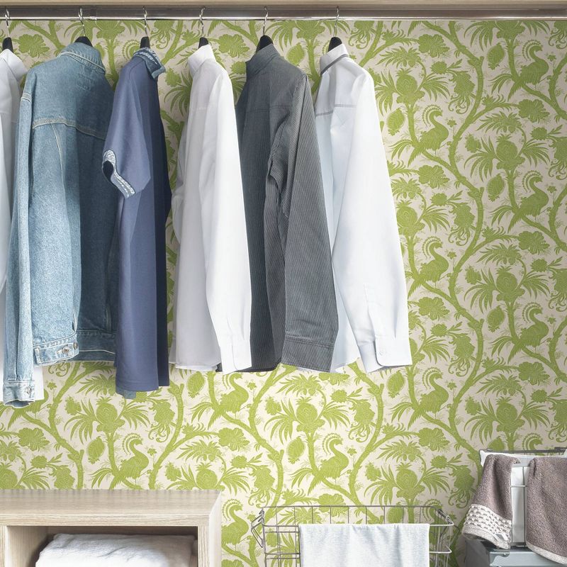 Brewster Pear Balinese Peacock Scalamandre Self Adhesive Wallpaper