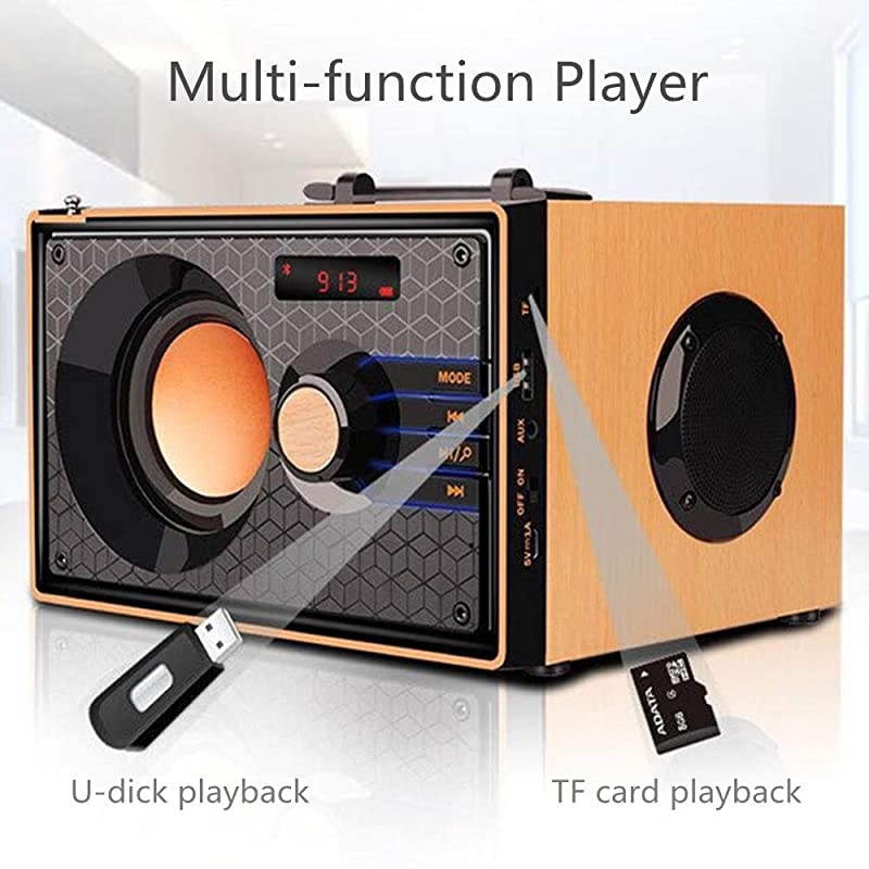 Bluetooth Speakers with FM Radio Subwoofer Remote Control AUX USB, Clear Audio Rich Bass Wireless Home Desktop Speakers Stereo Sound Outdoor Party Speaker for Phone PC Tablet TV (Beech color)