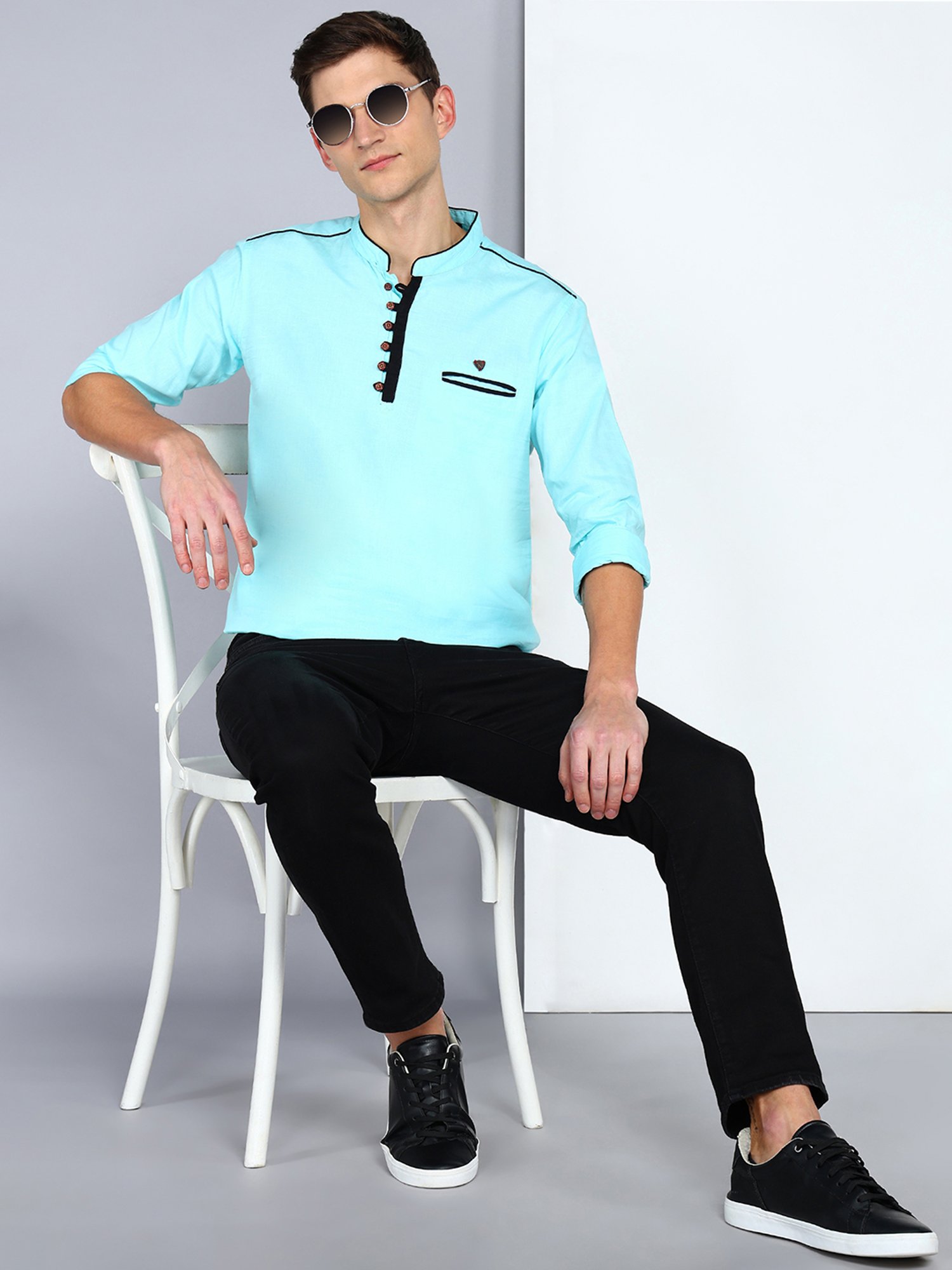 Kuons Avenue Turquoise Regular Fit Short Kurta