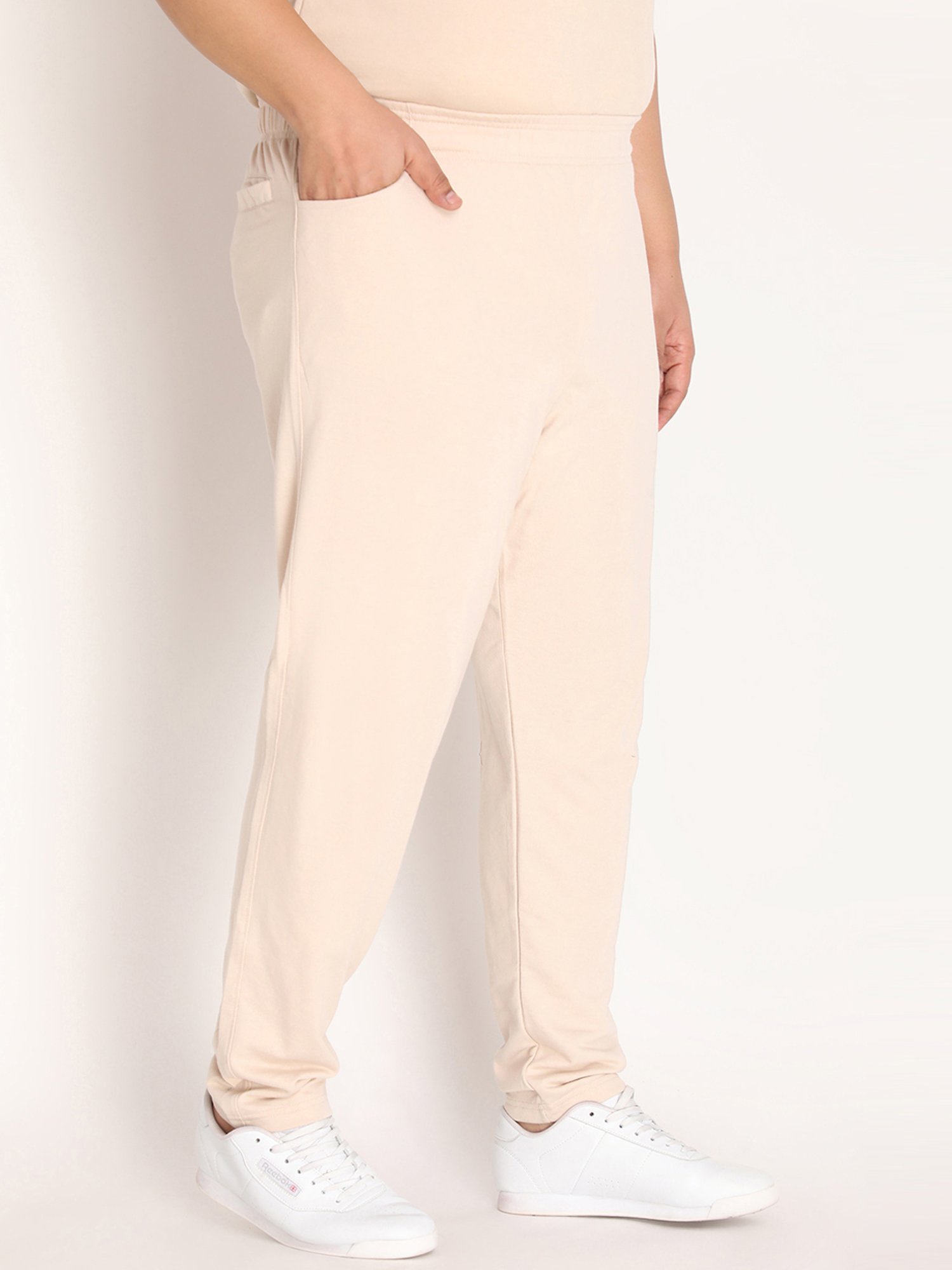 Chkokko Pastel Beige Cotton Relaxed Fit Trackpants