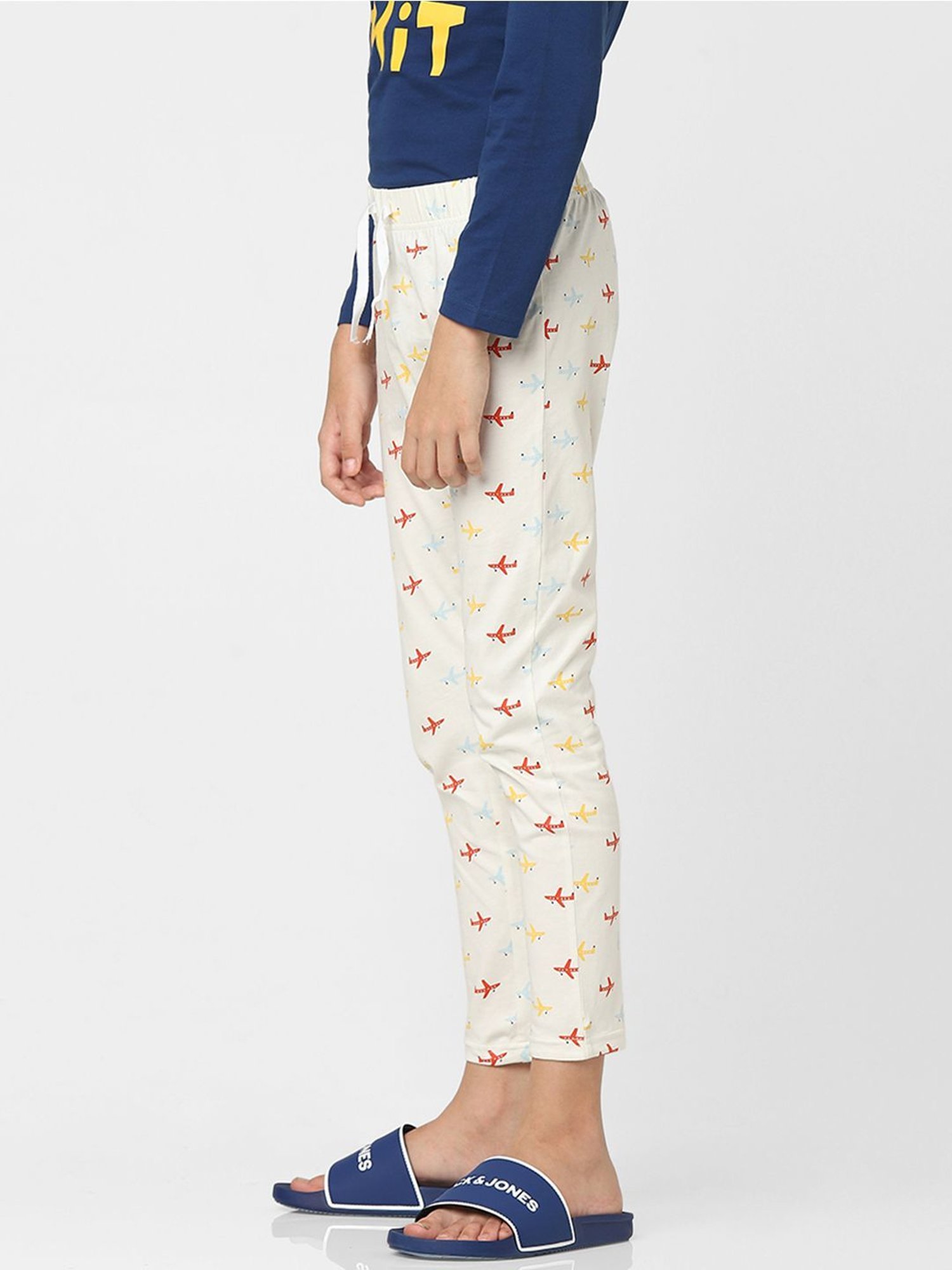 Jack & Jones Junior Navy & White Cotton Graphic Full Sleeves T-Shirt Set