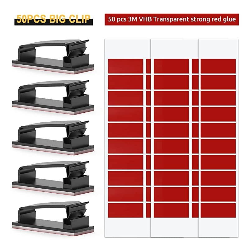 50 Pack Cable Clips Strong Adhesive Pad Wire Holders Cable Organizers Wire Management Multipurpose Wire Clamps for TV Computer Laptop Ethernet Cable Desktop Home Office