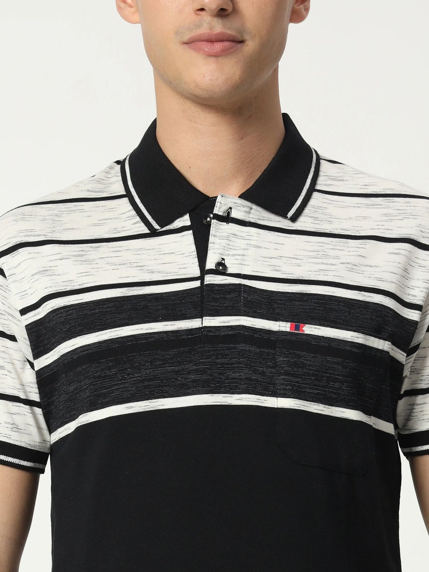 Tab91 White Regular Fit Striped Polo T-Shirts