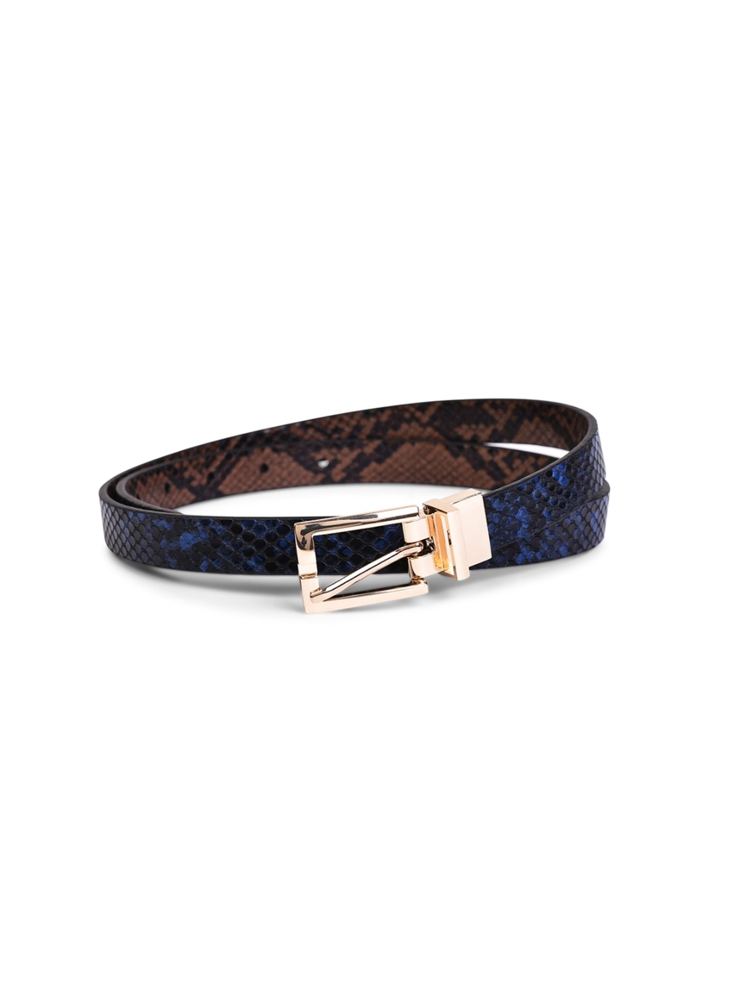 BELWABA Navy Blue & Green Animal Effect Casual Reversible Belt for Women