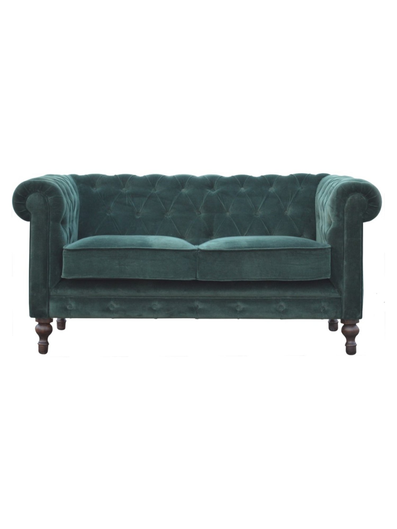 Artisan Furniture Chesterfield Quilted Green Wood 2 Seater Sofa