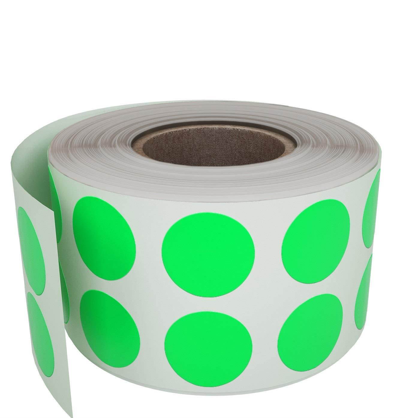 Color Coding Stickers in Neon Green 0.50 inch Round Dot Labels 13mm in Rolls on 1" core Write On Surface - 1080 Pack by Royal Green