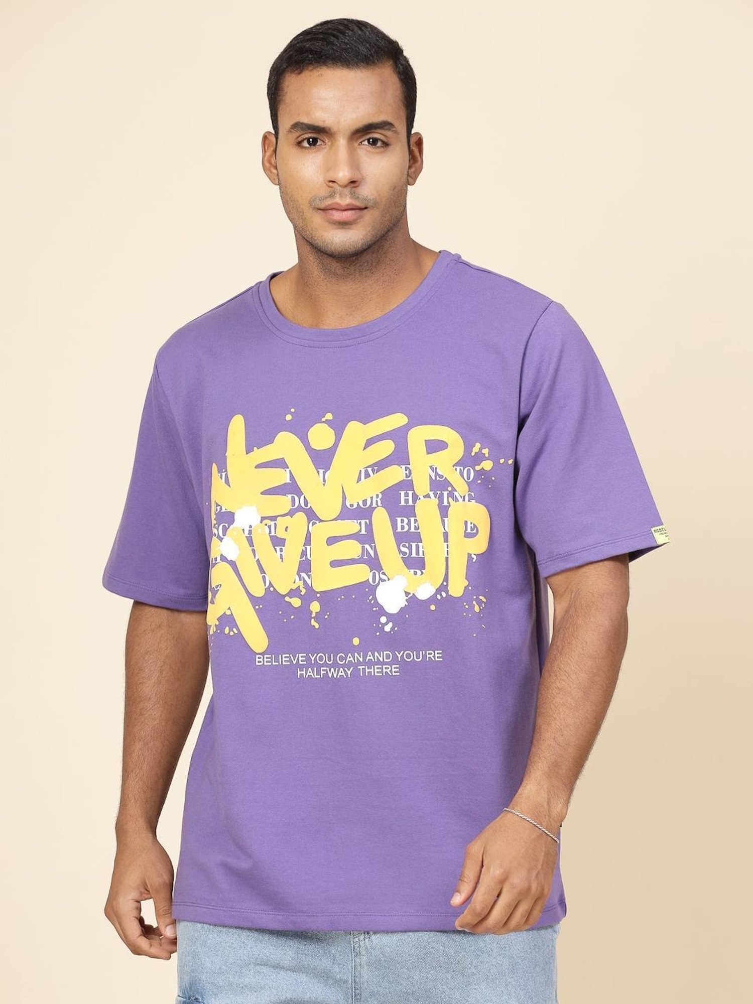 Rigo Purple Cotton Loose Fit Typography T-Shirt